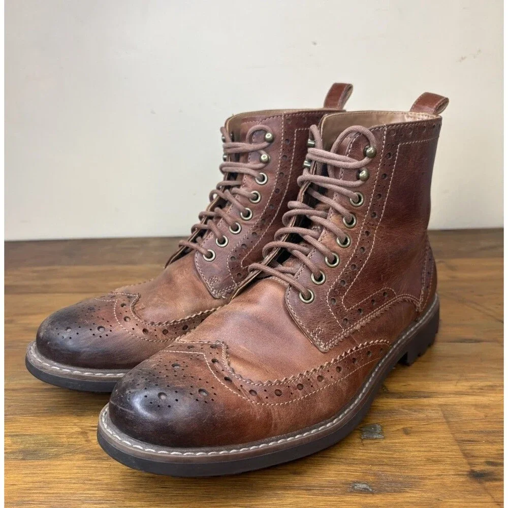 Clark’s Montacute Lord Men’s Boot Size 10M Tan Brown Leather Wingtip Brogue